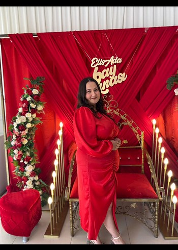 Kırmızı Uzun Kollu abiye - Görsel 2