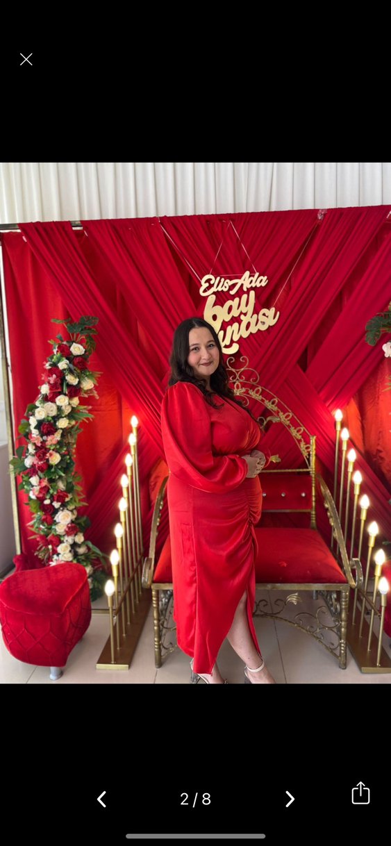 Kırmızı Uzun Kollu abiye - Görsel 2