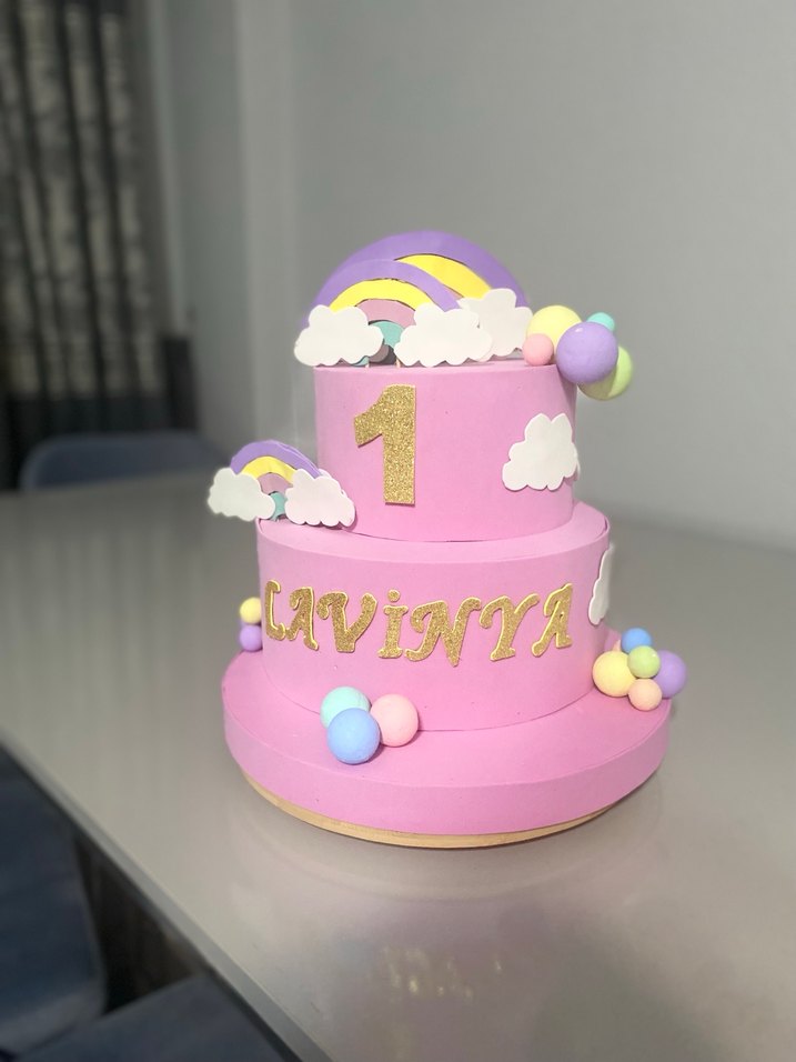 Pembe Pastel İlk Yaş Pastası Süslemeli - Görsel 2