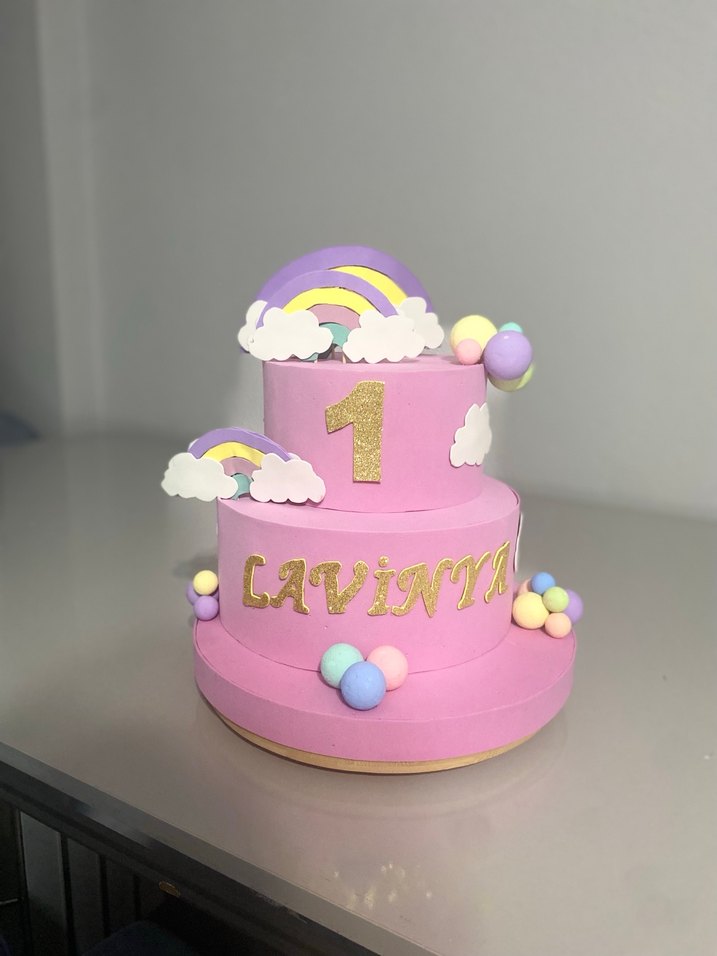 Pembe Pastel İlk Yaş Pastası Süslemeli - Görsel 3