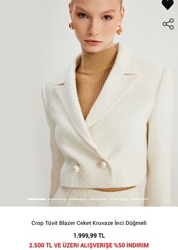 Kadın Beyaz Keten Mini Blazer takım - Görsel 2