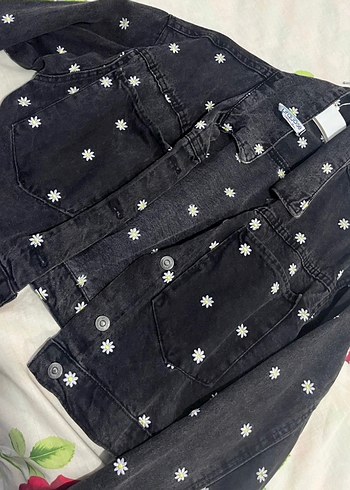 Nakışlı Gri Kadın Denim Ceket - Görsel 2