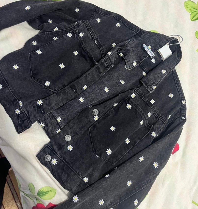 Nakışlı Gri Kadın Denim Ceket - Görsel 2