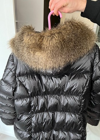 Lufian Kürk Detaylı Siyah Kadın Kaz Tüyü Kışlık Mont - Görsel 5