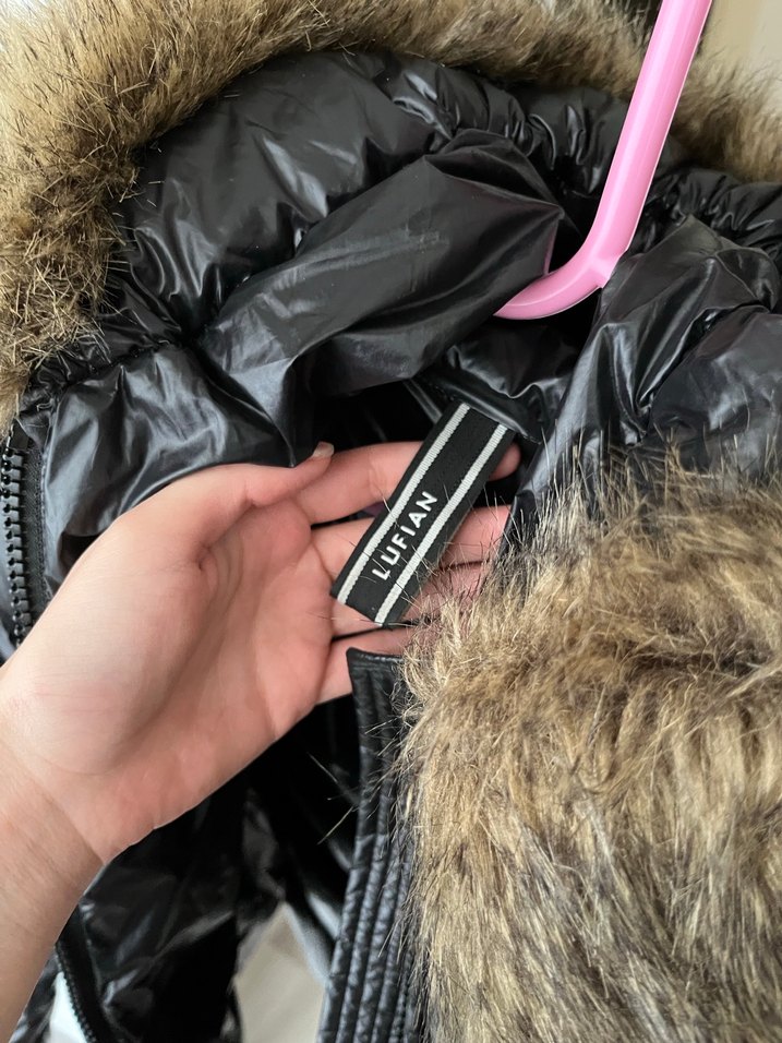 Lufian Kürk Detaylı Siyah Kadın Kaz Tüyü Kışlık Mont - Görsel 3