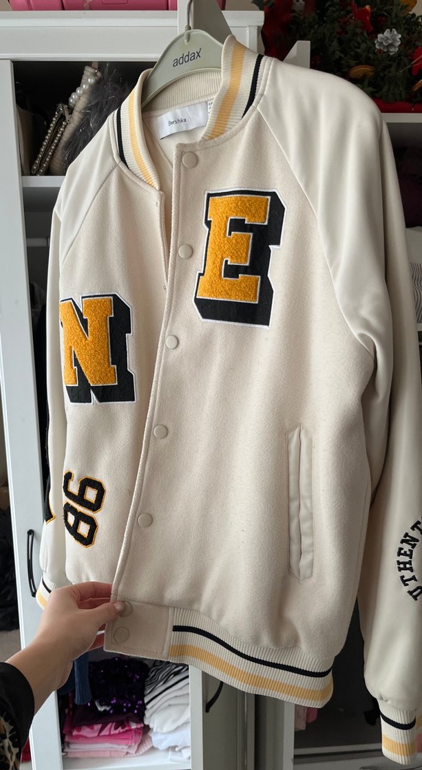 Beyaz Baskılı Kadın Bomber Ceket - Görsel 4