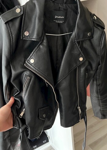 Kadın Siyah Deri Biker Ceket - Görsel 4