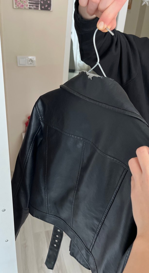 Kadın Siyah Deri Biker Ceket - Görsel 3