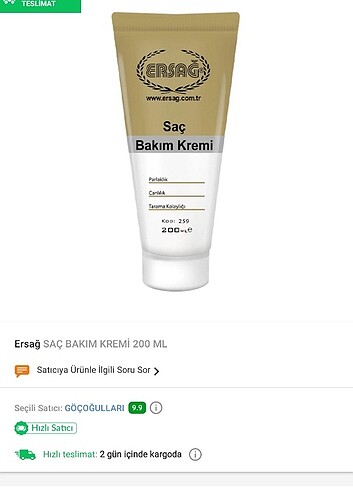 Ersağ saç bakım kremi 
