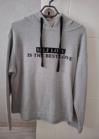 Gri Kapüşonlu Pamuklu Sweatshirt