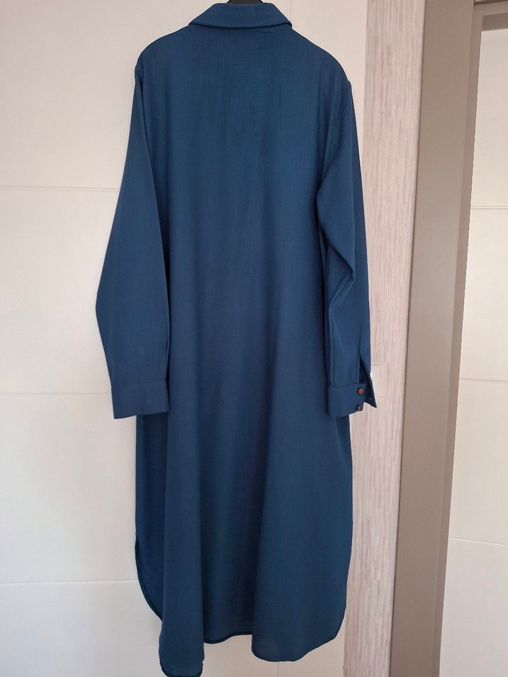 Düğmeli Uzun Keten Tunik - Görsel 3