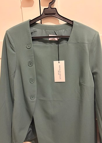 NAKD Düğmeli Defne Yeşili Kadın Midi Blazer - Görsel 4