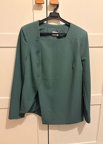 NAKD Düğmeli Defne Yeşili Kadın Midi Blazer - Görsel 3