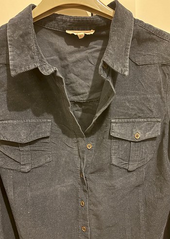 Koton Lacivert Kadife Gömlek - Görsel 3