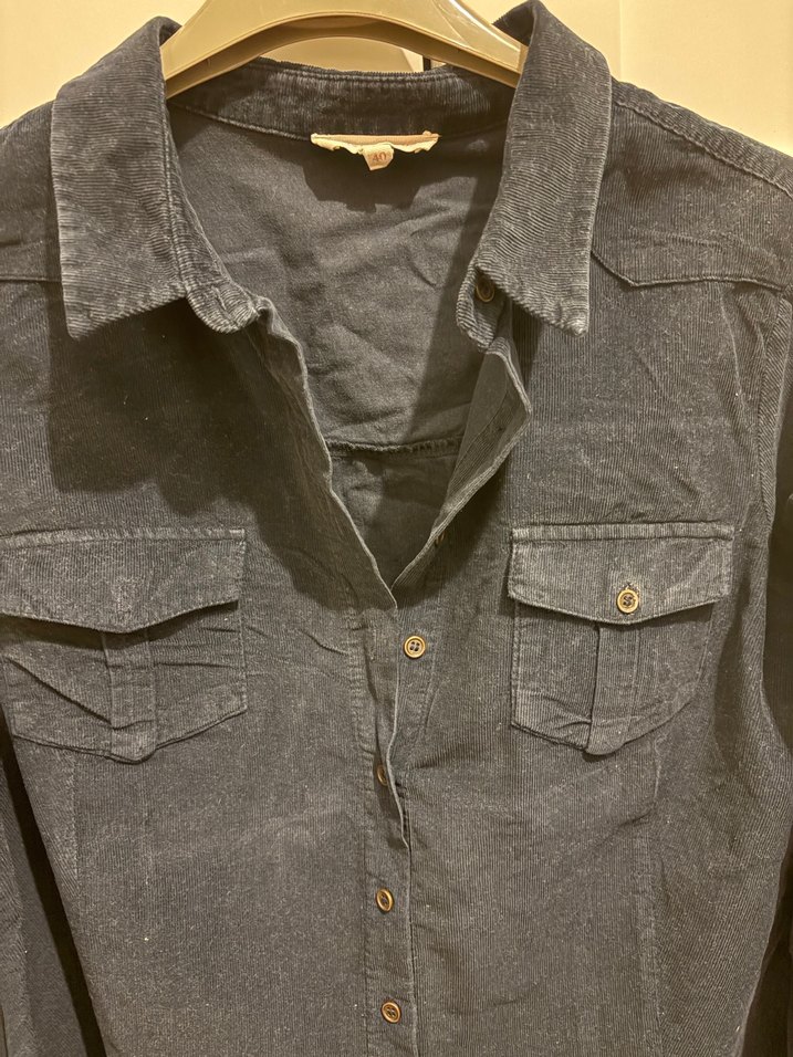 Koton Lacivert Kadife Gömlek - Görsel 3