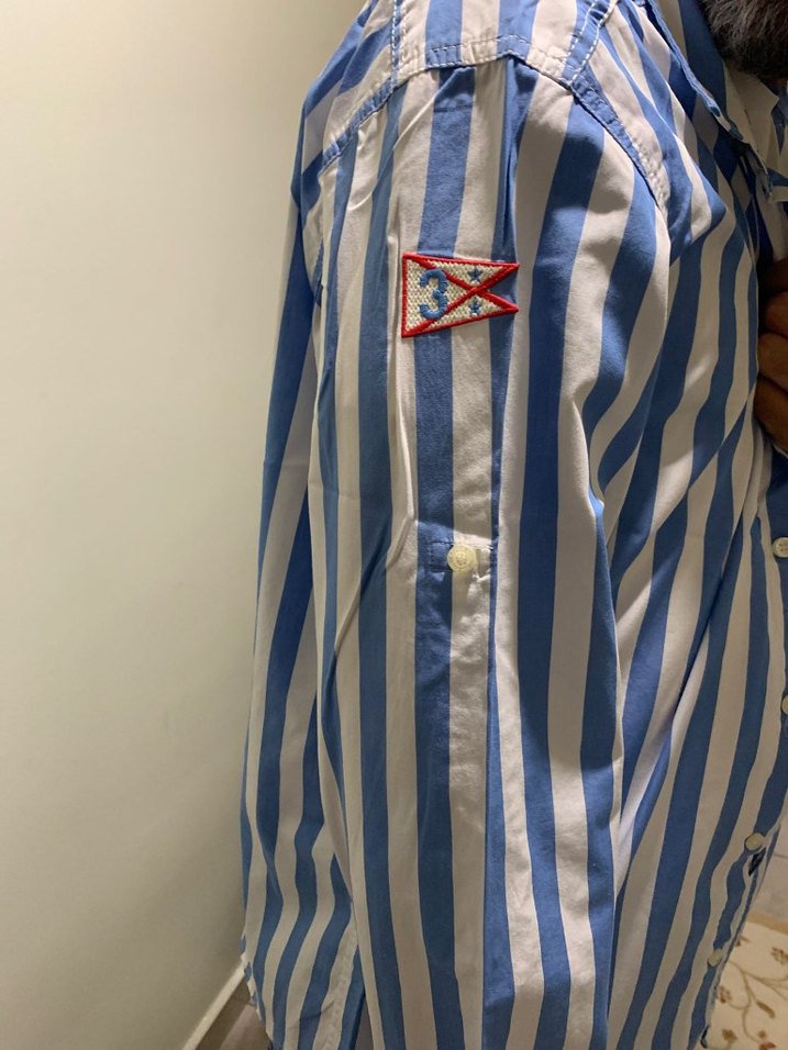 Mavi Beyaz Çizgili Uzun Kollu Gömlek - Görsel 4