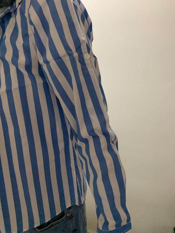 Mavi Beyaz Çizgili Uzun Kollu Gömlek - Görsel 5