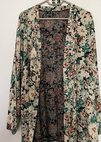 diğer Beden Uzun Kollu Çiçek Desenli kimono
