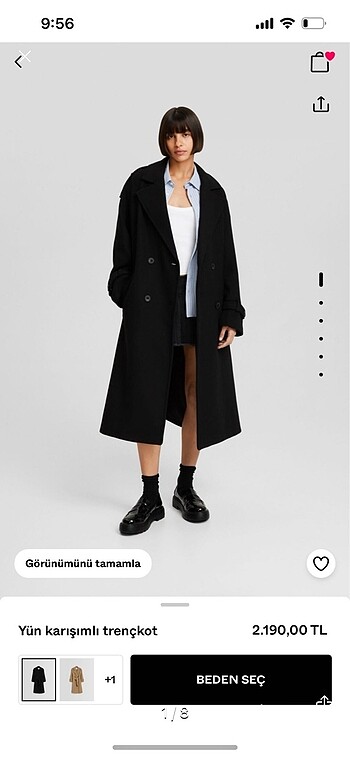 Bershka yün karışımlı trençkot