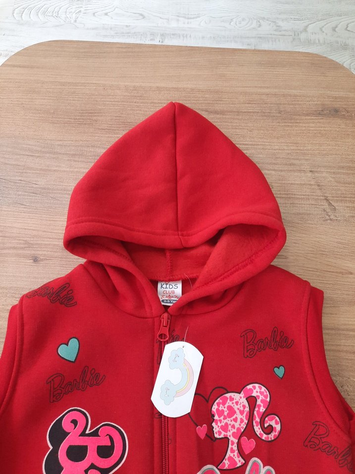 Kız Çocuk Kırmızı Kapüşonlu Barbie Yelek - Görsel 3