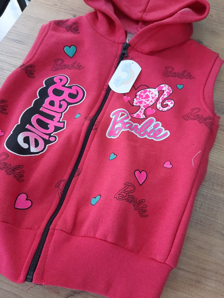 Kız Çocuk Barbie Kapüşonlu Fermuarlı Yelek - Görsel 3