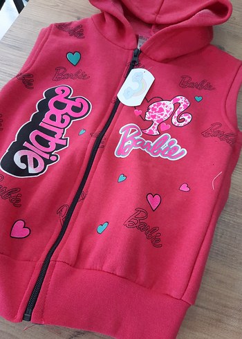 Barbie Kapüşonlu Kız Çocuk Renkli Baskılı Yelek - Görsel 3