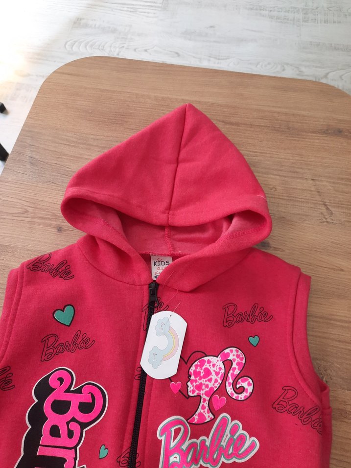 Barbie Kapüşonlu Kız Çocuk Renkli Baskılı Yelek - Görsel 2