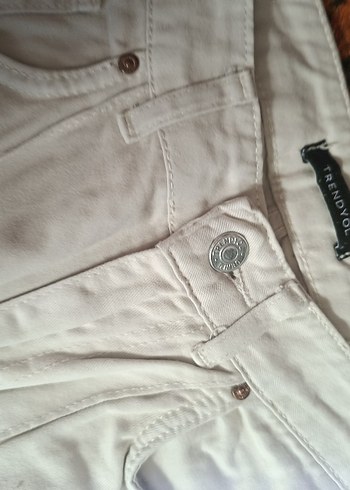 Kadın Beyaz Midi Pamuk Kumaş Pantolon - Görsel 2