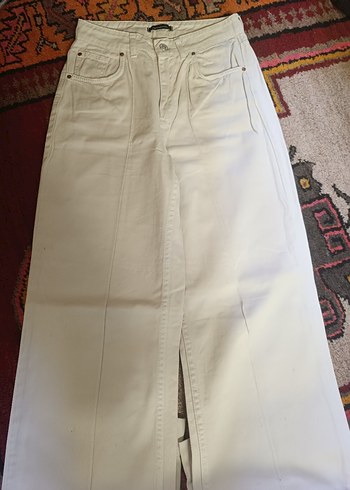 Kadın Beyaz Midi Pamuk Kumaş Pantolon - Görsel 3