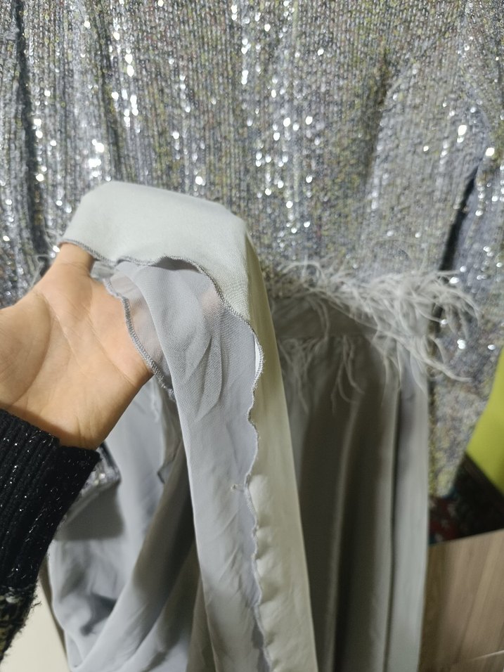 Uzun Kollu Gri Payetli Abiye Elbise - Görsel 5