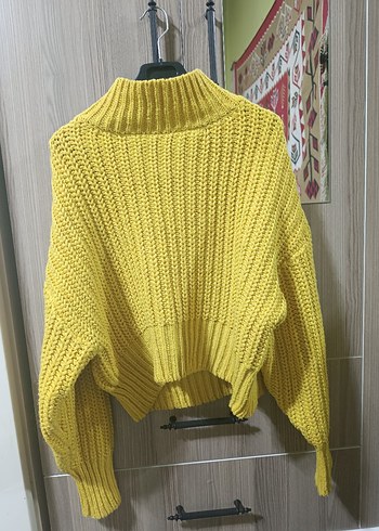 Sarı Örgü Boğazlı Kadın Kazak - Görsel 3