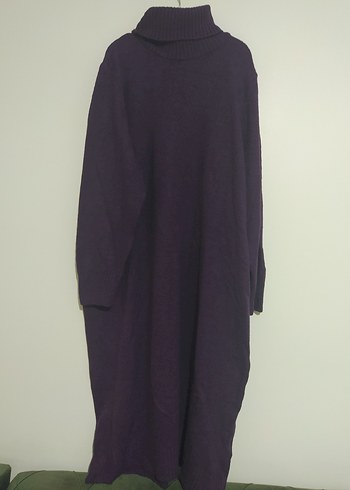 Mor Triko Boğazlı Uzun Elbise - Görsel 3