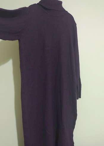 Mor Triko Boğazlı Uzun Elbise - Görsel 2