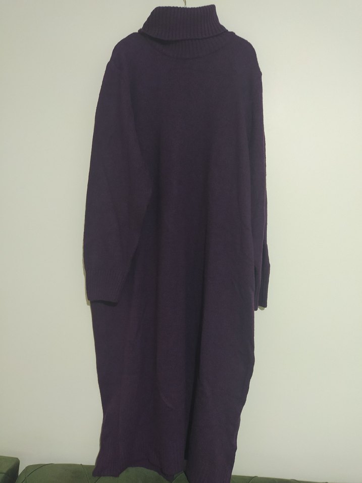 Mor Triko Boğazlı Uzun Elbise - Görsel 3