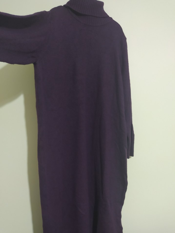 Mor Triko Boğazlı Uzun Elbise - Görsel 2