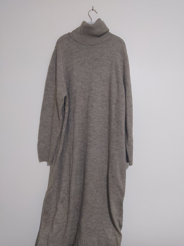 Toprak Rengi Triko Uzun Kadın Elbise - Görsel 3