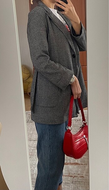 l Beden Ekose oversize blazer ceket
