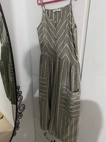 Zara Midi boy gri elbise keten