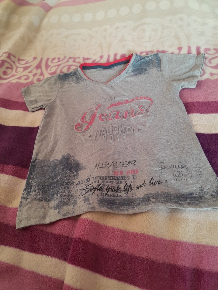 Gri Baskılı V Yaka Hamile Tişörtü - Görsel 3