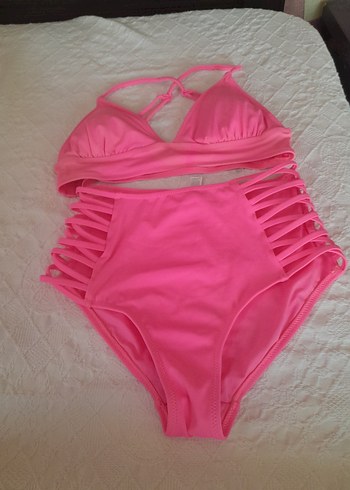 38 Beden pembe Renk Pembe İpli Kadın Bikini Takımı
