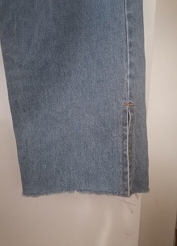 32 Beden mavi Renk Wide Leg Yüksek Bel Yırtmaç Paça Detaylı Kot Jeans Pantolon