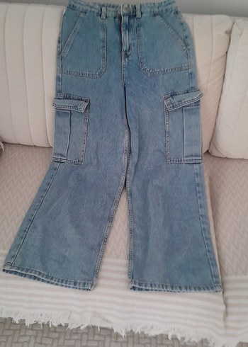 Defacto çocuk Mavi Beli Kemerli Geniş Paça Kot Pantolon