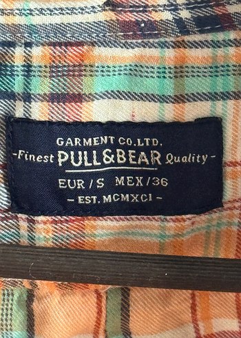 Pull and Bear Erkek Çok Renkli Uzun Kollu Kareli Keten Gömlek