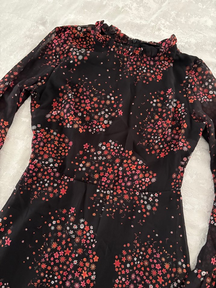 Çiçek Desenli Uzun Kollu Fırfırlı Bohem Elbise - Görsel 2