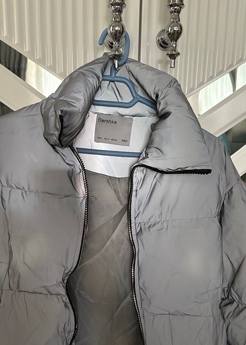 Bershka Gri Midi Street Wear Kadın Kışlık Mont Neon