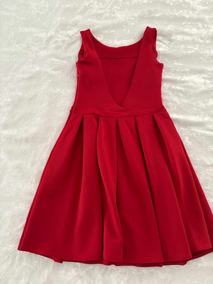 Klasik Kırmızı Midi Kadın Abiye Elbise - Görsel 2