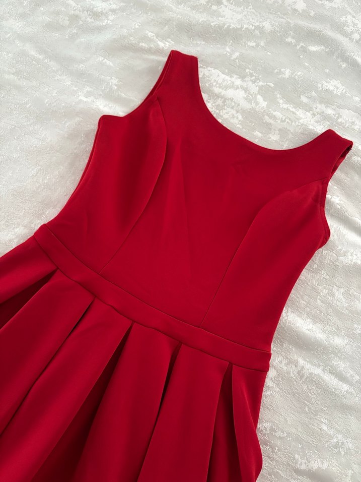 Klasik Kırmızı Midi Kadın Abiye Elbise - Görsel 3