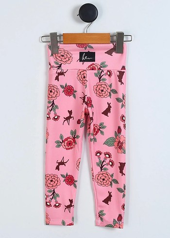 Kız Çocuk Pembe Çiçek Desenli Tayt - Görsel 5
