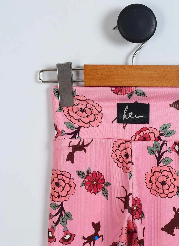 Kız Çocuk Pembe Çiçek Desenli Tayt - Görsel 2