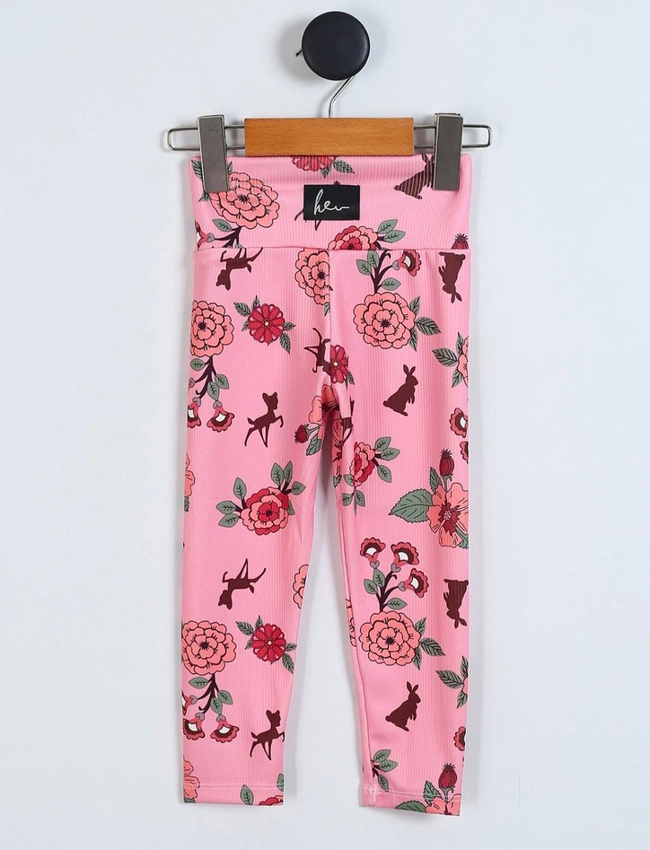 Kız Çocuk Pembe Çiçek Desenli Tayt - Görsel 5